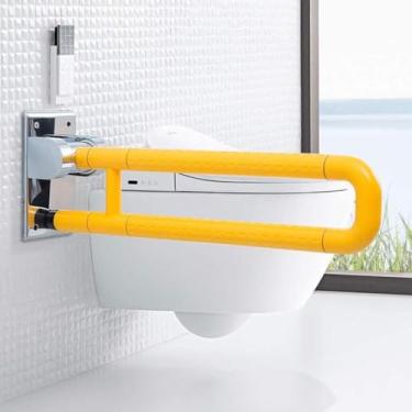 Imagem de Barra de apoio branca dobrável, corrimão de segurança de aço inoxidável montado na parede para banheiro e vaso sanitário, barra de suporte para deficientes que economiza espaço (branco, 60 cm) (cáqui