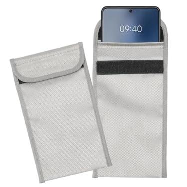 Imagem de OLYCRAFT Bolsa com bloqueio de sinal de 2 peças, bolsa de segurança prata Faraday para celular, antirastreamento, antiespionagem, proteção antiradiação, bloqueador de RFID para proteção da privacidade