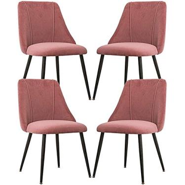 Imagem de Cadeira de jantar, cozinha, sala de jantar, móveis, cadeiras, conjunto de 4 cadeiras de jantar modernas de veludo, encosto estofado, pernas de metal, fácil de instalar, pode suportar 150 kg (Cor: Rosa