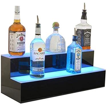Imagem de Prateleiras de exibição de garrafa de licor de 2 camadas com efeitos de luz colorida iluminada por LED, prateleiras de exibição de garrafas com controle remoto para exibição de bebidas alcoólicas Li