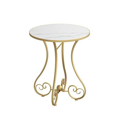 Imagem de Mesa lateral redonda estilo industrial para sala de estar e quarto - moldura de metal resistente (C 40 x 40 x 55 cm)