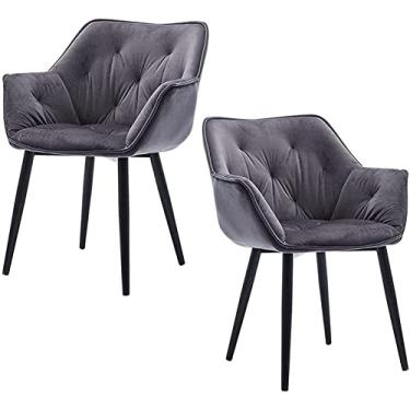 Imagem de Conjunto de 2 cadeiras modernas para sala de jantar de cozinha de veludo conjunto de 2 poltronas modernas para sala de estar, quarto, cozinha, pernas de metal, cadeira de sala de estar (cor: cinza