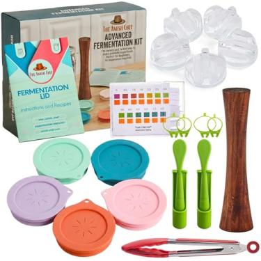 Imagem de Kit de fermentação avançada da The Amish Chef - Kit de picles, kit de fabricação de chucrute Recipiente Kimchi - Tampas de fermentação para frascos de vidro de boca larga - Não inclui frascos