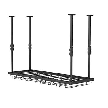 Imagem de Prateleira de copo de vinho, suporte de garrafa de vinho, prateleiras de vinho penduradas com suporte de vidro, prateleiras de vidro de vinho de teto de metal, suporte de garrafa industrial