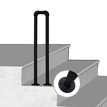 Imagem de FZZIBQYR Corrimão de escada para corrimão de escada interno/externo para degraus externos G kit de rampa de escada de ferro forjado de metal para suporte de haste