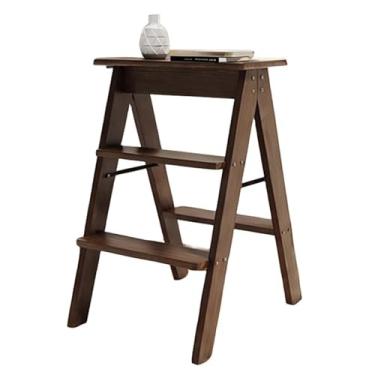 Imagem de Escada de 3 degraus, escada dobrável com degraus largos antiderrapantes, cadeira de banco de madeira, suporte de flores portátil e leve, escada doméstica interna/externa, carga máxima de 330 Ibs (cor