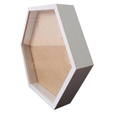 Imagem de KIAGA, Moldura Caixa Alta Hexagonal com Vidro para Quadros Quilling e Scrapbook - 1,5x6,5 Cor:BRANCO;Tamanho:30x34,5 CM
