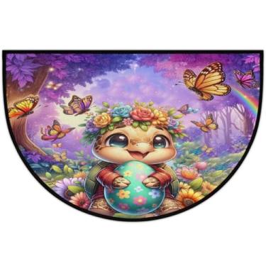 Imagem de Tapete de porta meio redondo para Páscoa, antiderrapante, absorvente, semicírculo, tapetes laváveis, meia lua, tapetes para ambientes internos, pátio, cozinha, banheiro, entrada, lareira, decoração de