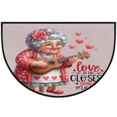 Imagem de Tapete de porta meio redondo para dia dos namorados, antiderrapante, absorvente, semicírculo, tapetes laváveis, meia lua, para ambientes internos, pátio, cozinha, banheiro, entrada, lareira, decoração