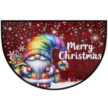 Imagem de Tapete de porta meio redondo, colorido, Papai Noel, Natal, antiderrapante, absorvente, semicírculo, tapetes laváveis, meia lua, tapetes para interior, pátio, cozinha, banheiro, entrada, lareira