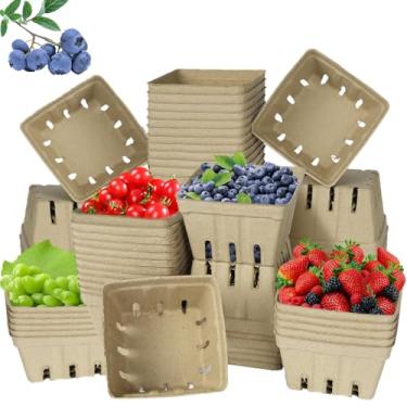 Imagem de Pacote com 30 cestas pequenas de fibra de polpa natural – Recipientes ventilados ecológicos para morangos, mirtilos, framboesas, frutas e legumes, ideais para uso em mercearia, mercado e cozinha