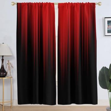 Imagem de AAtter Cortina de janela vermelha e preta extralonga larga grande alta ombré masculina gótica gótica com isolamento térmico blackout para sala de estar quarto tratamento 1 par decoração de casa, 132