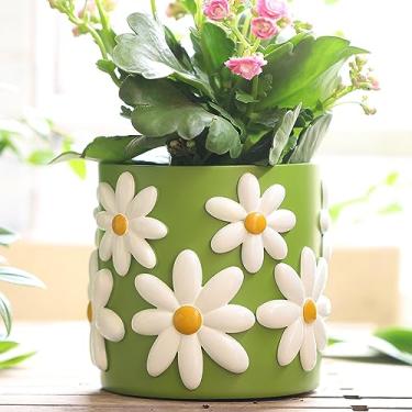 Imagem de GUGUGO Lindo vaso de margarida, vasos decorativos com orifícios de drenagem, vasos únicos engraçados para plantas de interior, vaso de jardinagem suculenta colorido para plantas, decoração de casa