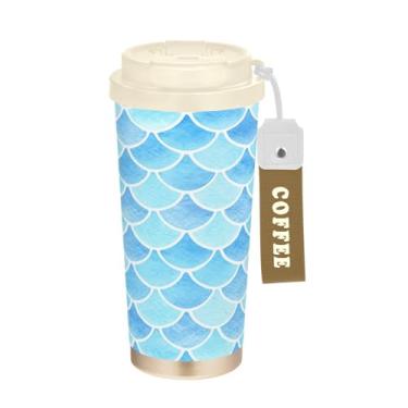 Imagem de Blueangle Linda caneca de café de viagem com isolamento térmico de sereia colorida - copo de aço inoxidável à prova de derramamento e vazamento para acampamento e ar livre, garrafa de água