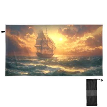 Imagem de Blueangle Toalha de praia com pintura a óleo para navio à vela - Toalhas de viagem leves e compactas de grandes dimensões - Toalha super absorvente de secagem rápida para natação, acampamento e férias
