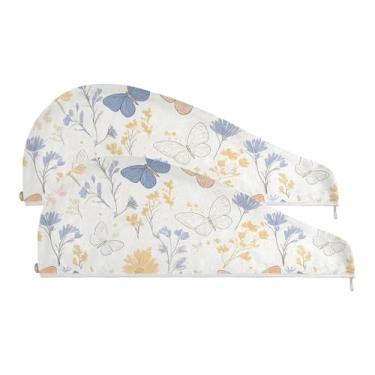 Imagem de SEHANY Toalha de cabelo de microfibra de flores coloridas elegantes para mulheres, 2 peças, turbantes de cabelo de secagem rápida com botão, touca de cabelo seco absorvente toalha de secagem de cabelo