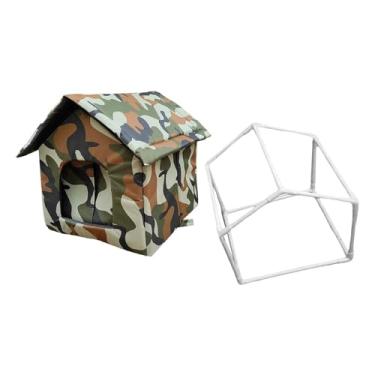 Imagem de Fenteer Casa para gatos ao ar livre, à prova d'água, fácil de montar, com design de cortina de porta quente, suprimentos para animais de estimação, abrigo, Xl