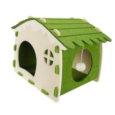 Imagem de Fenteer Casa de feltro para gatos, cama fechada para gatos, privacidade para gatos em ambientes internos, refúgio com janela de ventilação (fácil, Verde