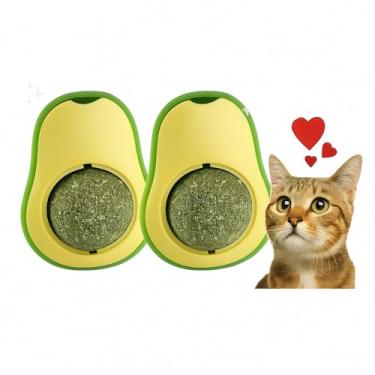 Imagem de Brinquedo Catnip em Formato de Abacate para Gatos Bola Giratoria com Erva Natural Estimulante Kit com 2 Unidades