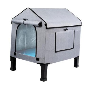 Imagem de IEUDNS Casa aquecida para gatos ao ar livre com almofada de aquecimento Casa para gatos e gatinhos com pés elevados para, Gray M