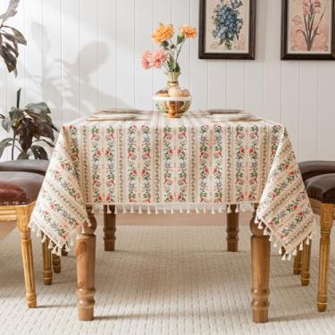 Imagem de Toalha de mesa floral para mesas de jantar, toalha de mesa romântica de campo francês com borlas toalha de mesa pastoral rústica lavável à prova d'água para cozinha uso interno e externo 139,7 cm x