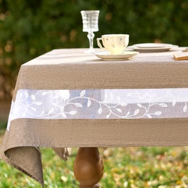 Imagem de youngseahome Toalha de mesa de tecido resistente com borda de renda bordada requintada - à prova d'água/resistente a vincos - para jantar, interior e exterior, casamento, férias, linho, retangular 152