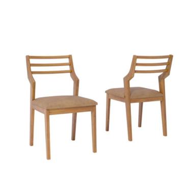 Imagem de Conjunto com 2 Cadeiras Damasco Revestimento Sintético Kaki e Madeira