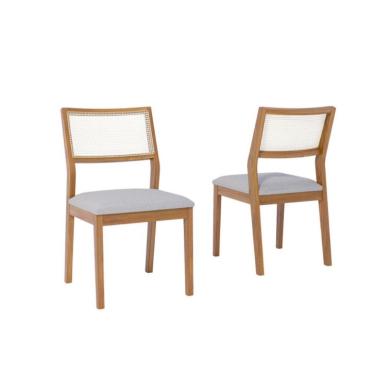 Imagem de Conjunto com 2 Cadeiras Bella Linho Cinza e Madeira