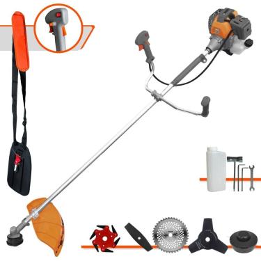 Imagem de Roçadeira Tekna RL520-P À Gasolina 2T 52cc 2HP 10.000rpm Profissional e de Alta Performance Com Carretel de Nylon e Kit 4 Lâminas de Cortes