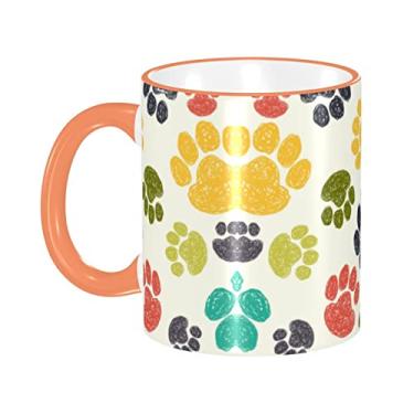 Imagem de Ourdovi Caneca de café expresso de cerâmica fofa e colorida com pata de cachorro, caneca de cerâmica revestida DIY, para café, sopa, chá, leite, latte, cacau quente, colorido divertido 340 g.