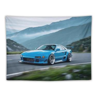 Imagem de HouLaiZhe JDM Tapeçaria de carro azul Jdm carro Mr2 modificado esportes pendurar na parede quarto decoração de casa tapeçarias estética piquenique decoração de parede arte de parede para dormitório