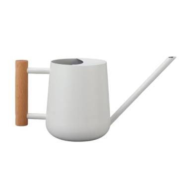 Imagem de QANYEGN Regador, pote de aço inoxidável de 900ml, regador com alça de madeira para plantas de casa interna, bonsai, flor de jardim (Branca)