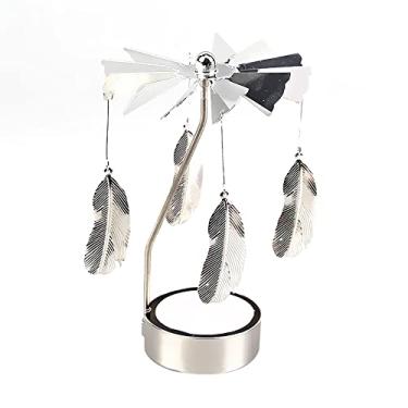 Imagem de Castiçais prateados giratórios rotativos românticos giratórios carrossel luz de chá suporte de vela jantar bar casamento festa F