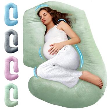 Imagem de Travesseiros de gravidez para dormir - Almofada de corpo inteiro em forma de V, travesseiro refrescante de 144,8 cm para gestantes, suporte para barriga, costas, pernas. Presentes de gravidez e itens