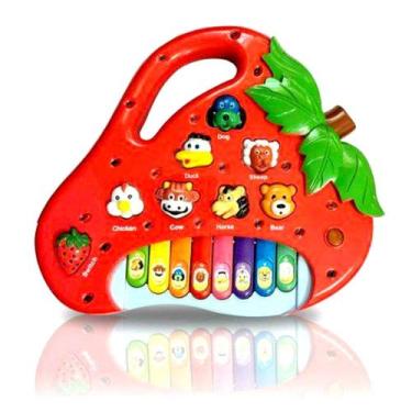 Imagem de Pianinho Morango Musical para crianças e bebês com Sons de Bichos Luz 