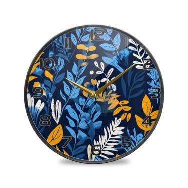 Imagem de YETTASBIN Relógio de parede acrílico com folhas de plantas tropicais - Silencioso, sem tique-taque, operado por bateria, relógio redondo decorativo criativo para cozinha, sala de estar, banheiro