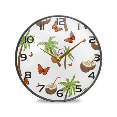 Imagem de YETTASBIN Relógio de parede acrílico de palmeira - Silencioso, sem tique-taque, operado por bateria, relógio redondo decorativo criativo para cozinha, sala de estar, banheiro, decoração de escritório