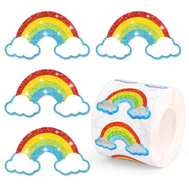 Imagem de AnyDesign Rainbow Stickers Roll Laser Seal Stickers Colorful Cute Rainbow Cloud Waterproof Self-Adhesive Decals for Birthday Baby Shower Envelope Journal Decor, 500 Pcs
