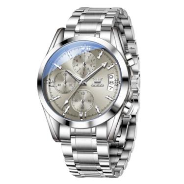 Imagem de OLEVS Relógios masculinos de luxo, analógicos, à prova d'água, aço inoxidável, casual, mostrador grande, cronógrafo, moda clássica, numerais romanos, quartzo, data, relógios de pulso masculinos Reloj
