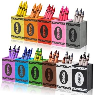 Imagem de MALLMALL6 Porta-lápis de cera – 11 peças porta-canetas coloridas de madeira de volta às aulas, estojo colorido de presente para crianças pequenas, organizador de armazenamento de mesa durável para