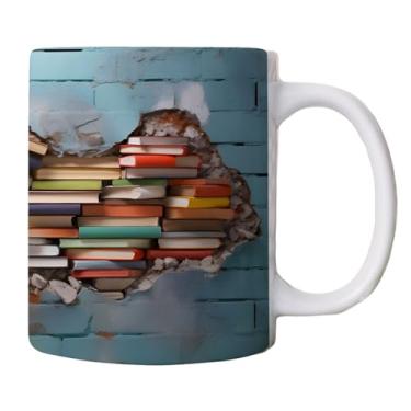 Imagem de caneca da estante 3D | Copo de prateleira de biblioteca | Caneca de café cerâmica do livro 3D engraçado | Canecas multiuso com design de espaço criativo | Caneca de café para amantes de livros