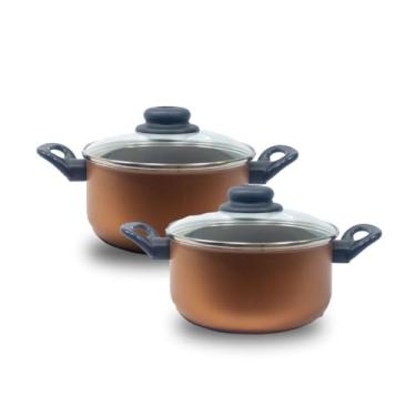 Imagem de Conjunto 2 Panelas Caçarola Antiaderente Teflon Pequena 16 e 18cm para Cozinha (Bronze)