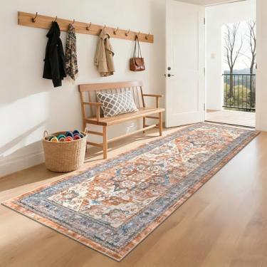 Imagem de Bsmathom Tapete de corredor lavável de 8 x 20 cm, tapete oriental macio antiderrapante para cozinha, banheiro, entrada, tapete fino resistente a manchas para sala de estar, quarto, lavanderia