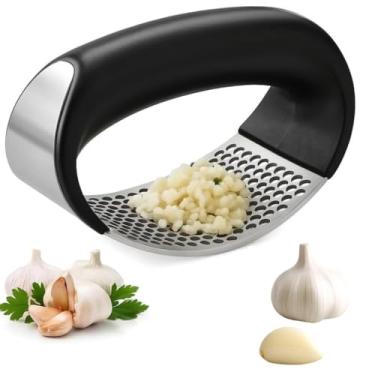 Imagem de Espremedor de Alho e Cebola Manual em Aço Inoxidável, Triturador Profissional com Alça, Amassador de Alho