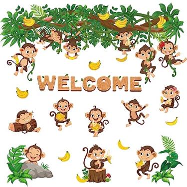 Imagem de Harloon 47 peças de recortes de macaco macaco boletim informativo de boas-vindas decoração de sala de aula decoração de festa na selva macacos suprimentos para festa de aniversário decoração de parede