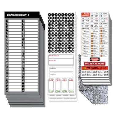 Imagem de Kit de etiquetas de painel elétrico Ultimate 48 Circuit com pano de limpeza, etiquetas de disjuntor de vinil à prova d'água e folha de diretório, adesivo forte resistente a rasgos, ícones de fácil