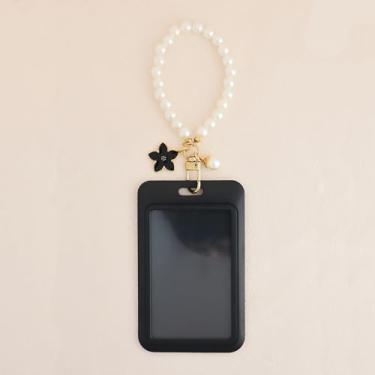 Imagem de Cordão de flor de pérola com porta-cartão de identificação para cartão de identificação, chaveiro, linda alça de flor de dedo, design requintado e luxuoso, o melhor presente para parceira, esposa
