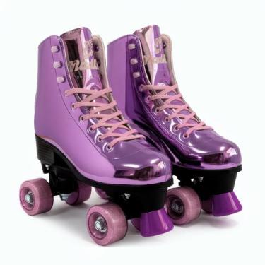 Imagem de Patins Roller Quad Roxo Clássico Infantil Holográfico Para Meninas Aju