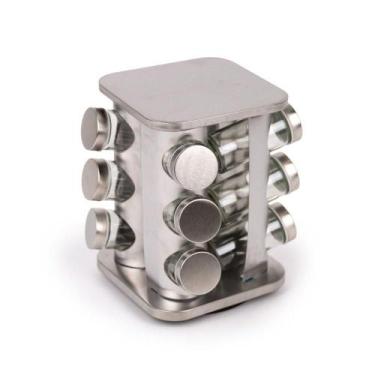 Imagem de Porta Condimentos Giratório Com 12 Potes - Aço Inox E Vidro - Thika