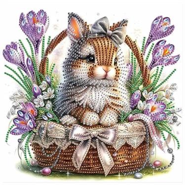 Imagem de Kit de pintura de diamante para iniciantes adultos, cesta de flores de coelho, kit de arte de diamante de formato especial, arte de strass de cristal DIY para decoração de mesa de parede de casa